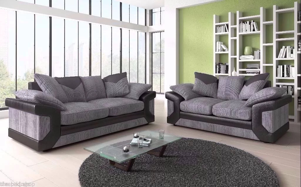 Dino Jumbo Cord Brown and Beige Sofa Set