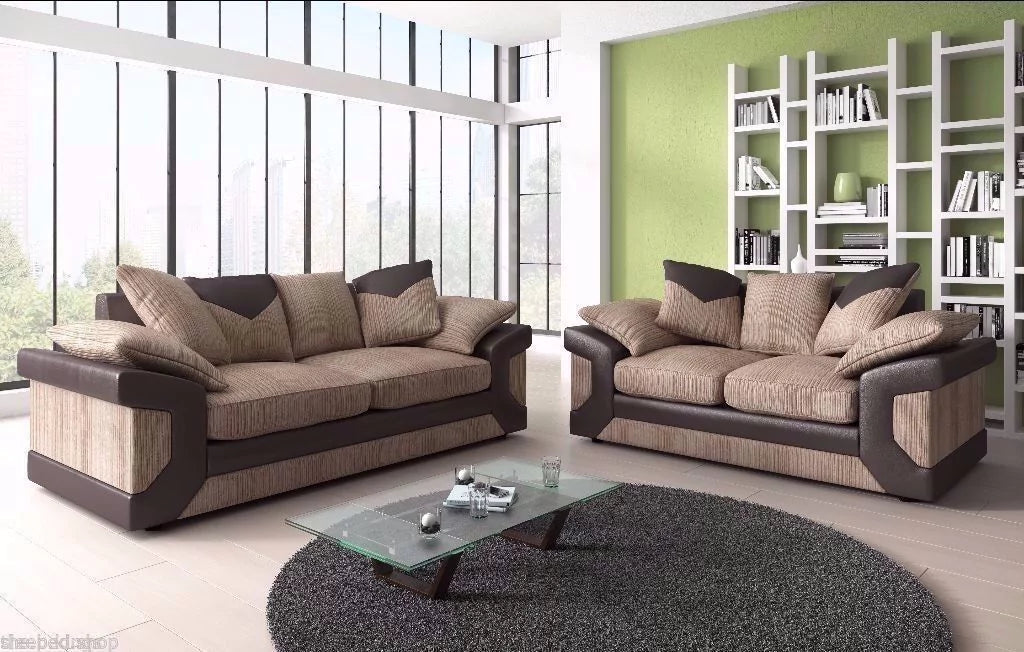 Dino Jumbo Cord Brown and Beige Sofa Set