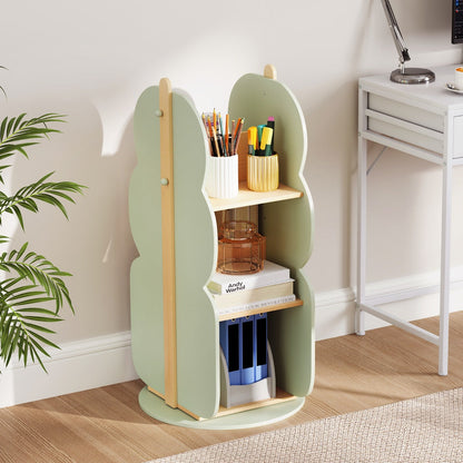 360¬∞ Display Corner Book Shelf with Side Hooks for Small Space-Green