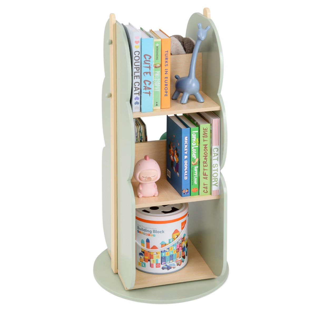 360¬∞ Display Corner Book Shelf with Side Hooks for Small Space-Green