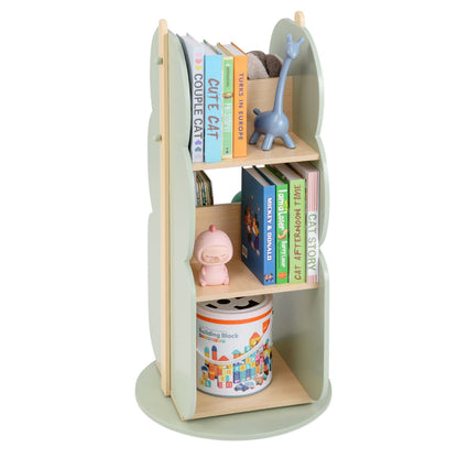 360¬∞ Display Corner Book Shelf with Side Hooks for Small Space-Green