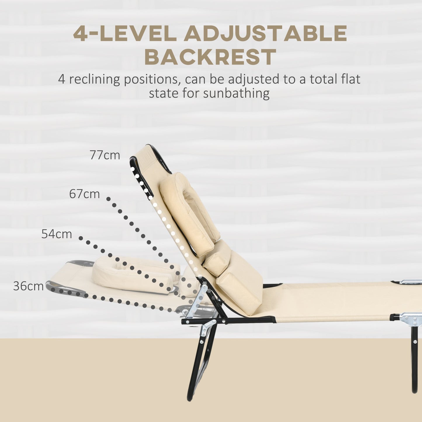 Outsunny Outdoor Folding Sun Lounger Set of 2 with Face Hole, 4 Level Adjustable Backrest Reclining Garden Lounger, Garden Recliner Sunbed with 600 D Oxford Cloth Seat and Pillow for Beach, Sand