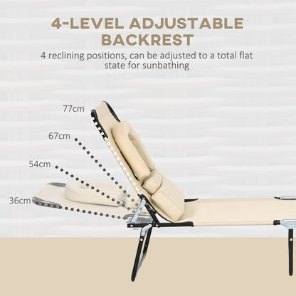 Outsunny Outdoor Folding Sun Lounger Set of 2 with Face Hole, 4 Level Adjustable Backrest Reclining Garden Lounger, Garden Recliner Sunbed with 600 D Oxford Cloth Seat and Pillow for Beach, Sand