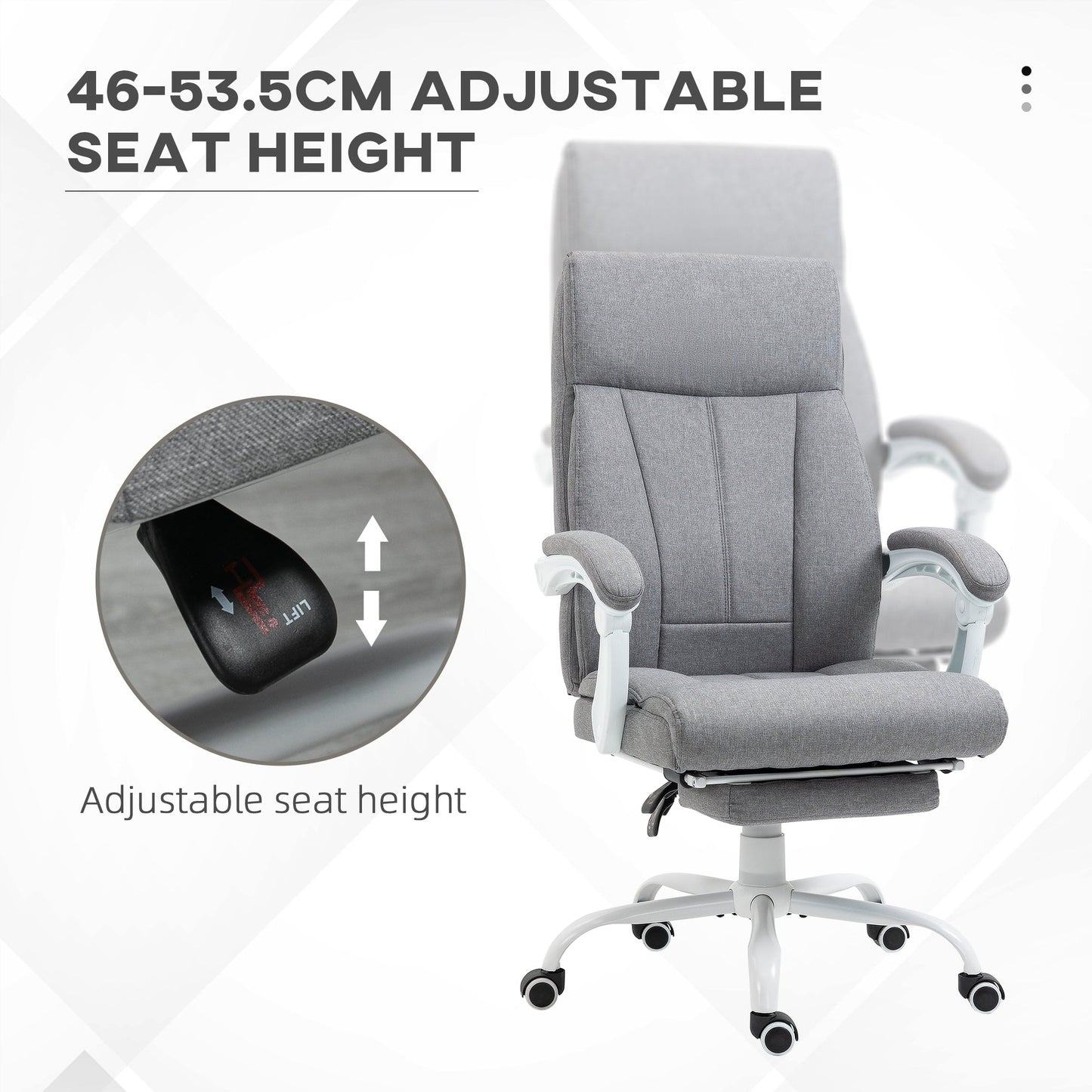 Vinsetto Office Chair, Ergonomic Desk Chair, Fabric Work Study Chair with 155  Reclining Back and Footrest, Adjustable Height and Swivel Wheels, Grey