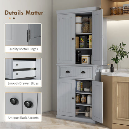 Retro Style Traditional Kitchen Cupboard Freestanding Storage Cabinet with Drawer, Doors and Adjustable Shelves, Grey