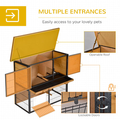 PawHut Guinea Pig Hutch Rabbit Hutch Wood-metal Elevated Pet House Bunny Cage with No-Leak Tray Ramp Openable Roof Outdoor 89.5 x 45 x 81cm Light Yellow