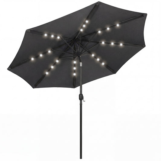 Outsunny 2.6 m Garden Parasol Umbrella with LED Solar Light, Parasol Cover, Outdoor Market Patio Umbrella, Black