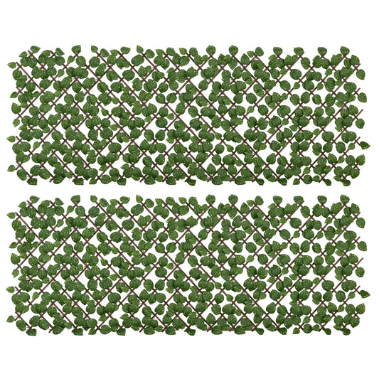 Outsunny Set of 2 Expandable Artificial Trellis Hedges â Realistic Leaf Privacy Screen, 2 x 1 m