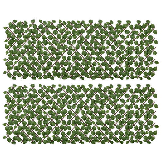 Outsunny Set of 2 Expandable Artificial Trellis Hedges - Realistic Leaf Privacy Screen, 2 x 1 m