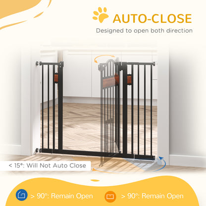 Bramka zabezpieczająca dla zwierząt PawHut Pet Gate z drzwiczkami dla kota, zamykana automatycznie, na schody, drzwi, korytarze, szerokość 74-105 cm - czarna