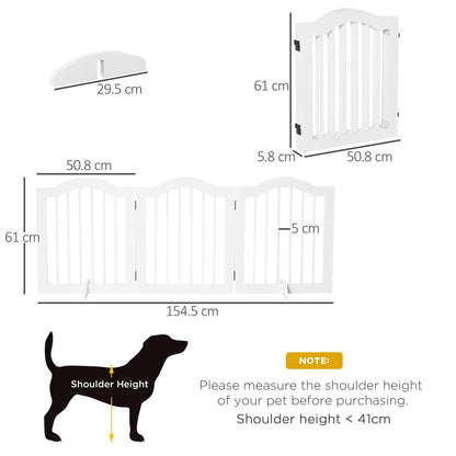 PawHut 3 Panels Dog Gate w/ Support Feet Fence Safety Barrier Freestanding Wood White