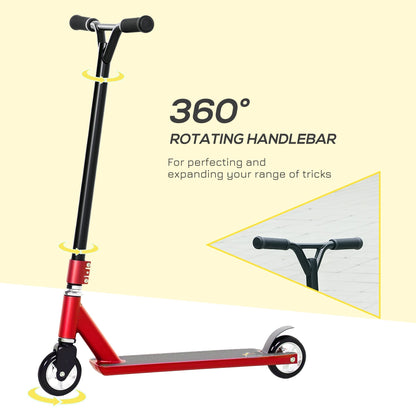 HOMCOM Stunt Scooter, 360 Entry Level Tricks Scooter w/ Lightweight Aluminium Deck and ABEC 7 Bearing, For Age 14+ Beginners, Red