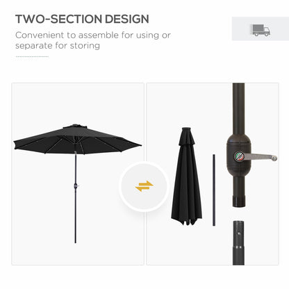 Outsunny 2.7m Outdoor Patio Garden Umbrella Parasol with Tilt Crank and 24 LEDs Lights, Black