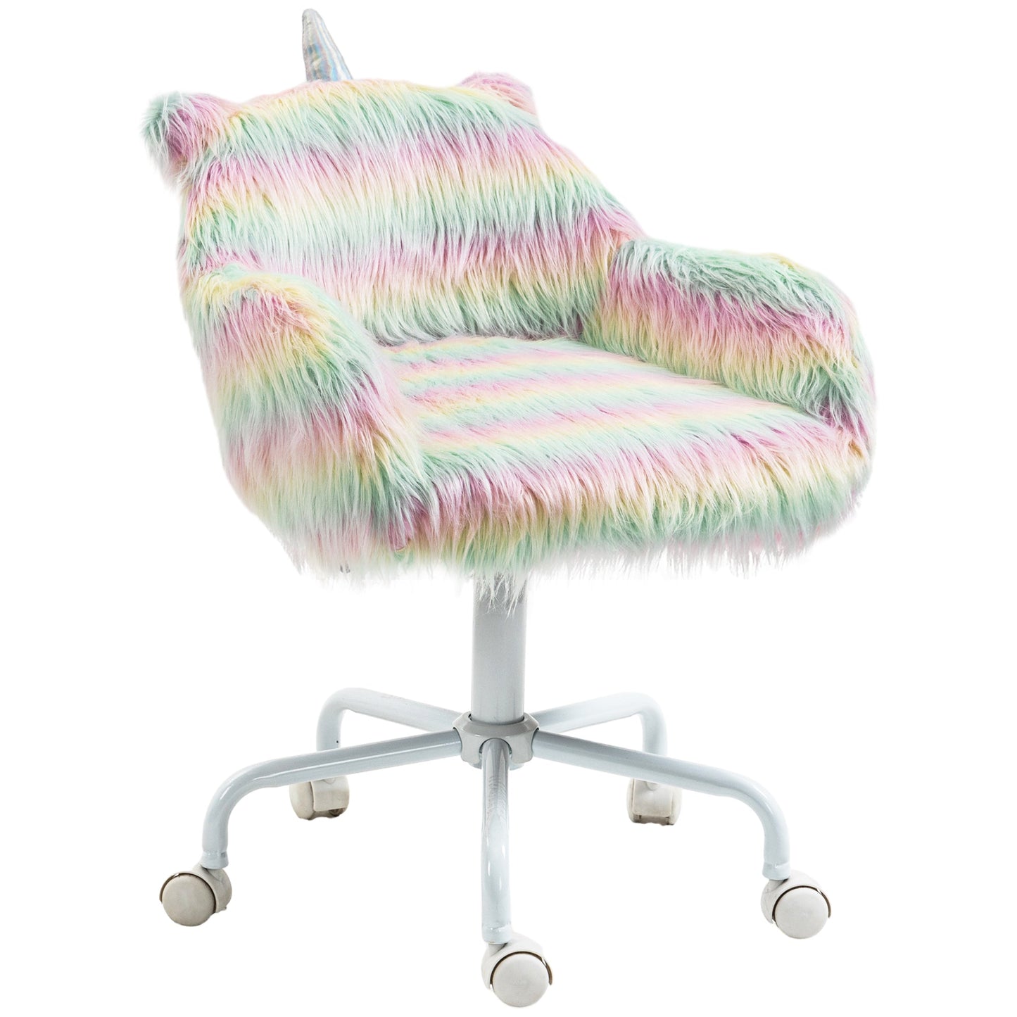 Vinsetto Unicorn Home Office Chair, Height Adjustable Fluffy Desk Chair with Armrests and Swivel Wheels, Colourful