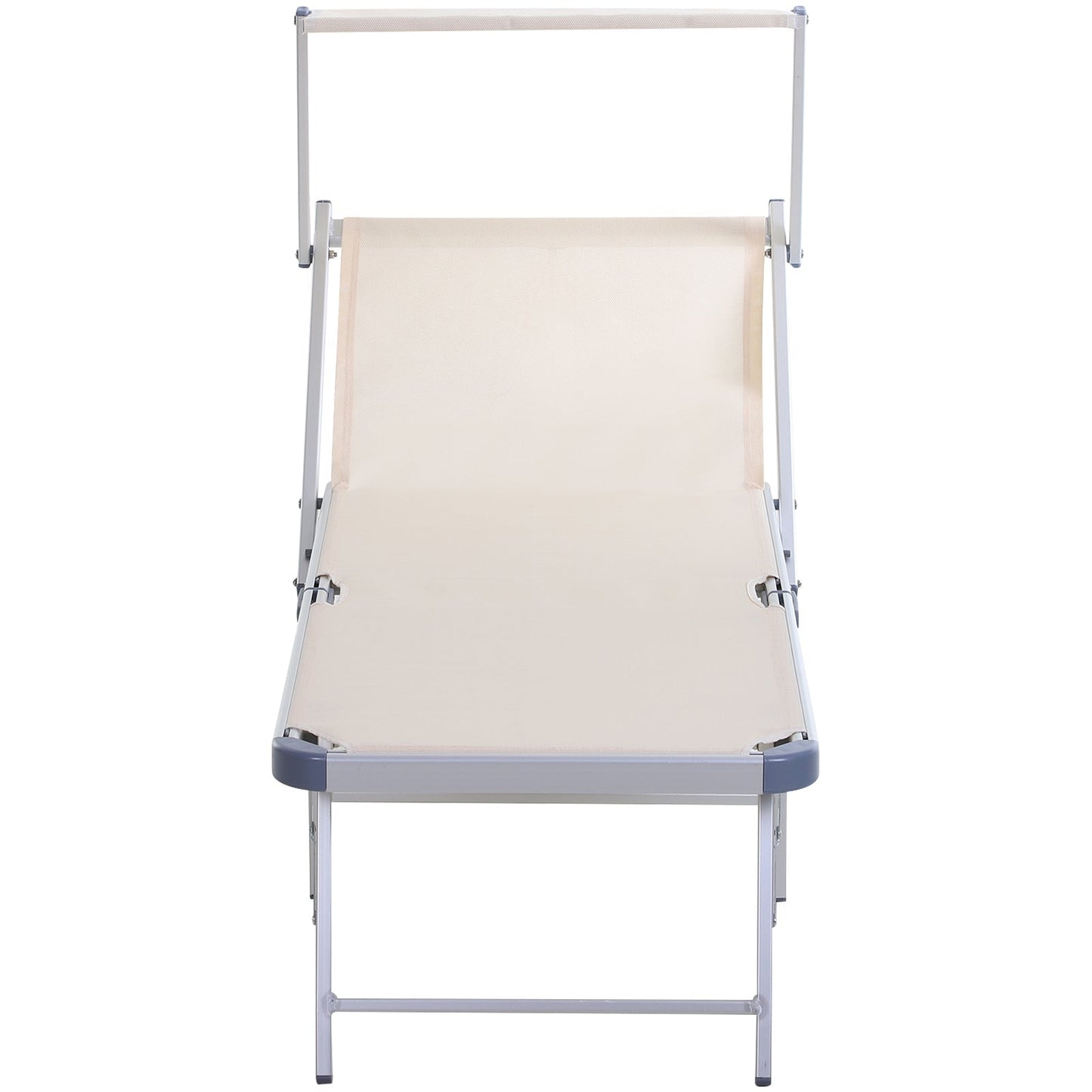 Outsunny Garden Sun Lounger Texteline Chaise Lounge Reclining Chair with Canopy Adjustable Backrest Bed Aluminium Frame - Beige