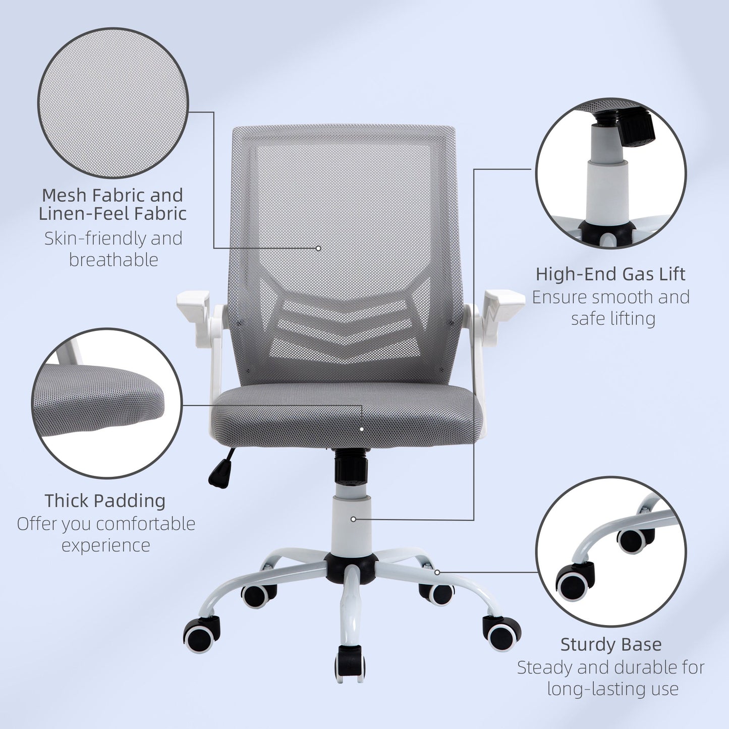 Vinsetto Office Chair, Ergonomic Desk Chair, Executive Computer Chair with 90¡ Flip-up Armrest and Lumbar Support, Adjustable Height for Home/Office, Grey