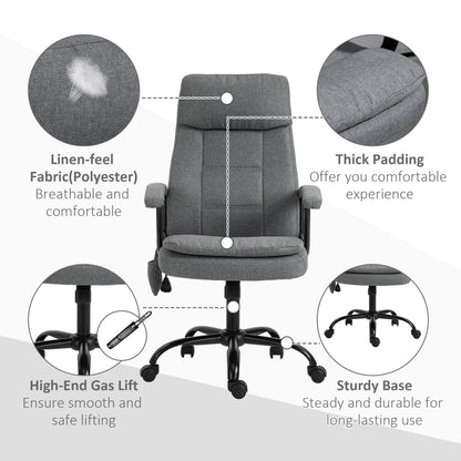 Vinsetto 2-Point Massage Office Chair Linen-Look Ergonomic Adjustable Height Rocking Comfortable Executive Seat, Grey