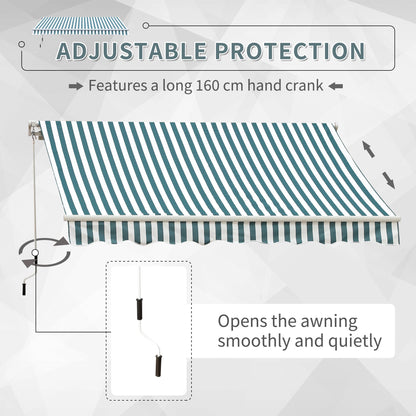 Outsunny Manual Retractable Awning, size (4m x3m)-Green/White Stripes
