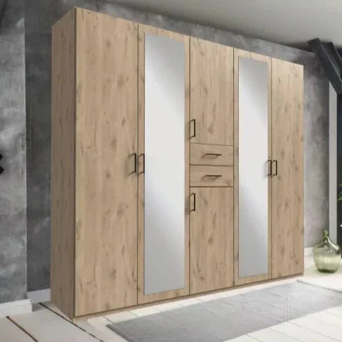 DOCKER 5 Door Mirrored Wardrobe Oak 225cm