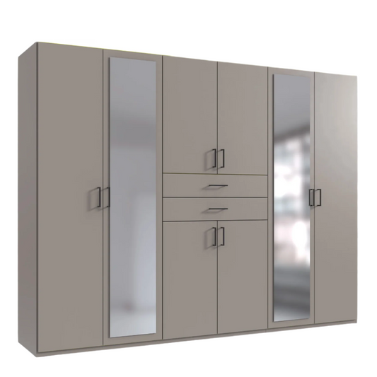 DOCKER 6 Door Mirrored Wardrobe Grey 270cm