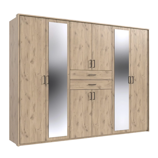 DOCKER 6 Door Mirrored Wardrobe Oak 270cm
