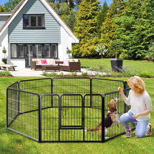 8 Panel 60cm/80cm Height Pen Fence with Lock and Large Door