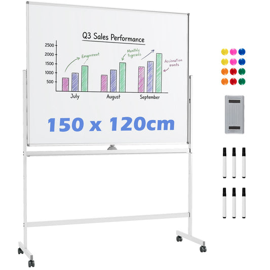 Double-Sided Magnetic Dry Erase Board with Stand in White