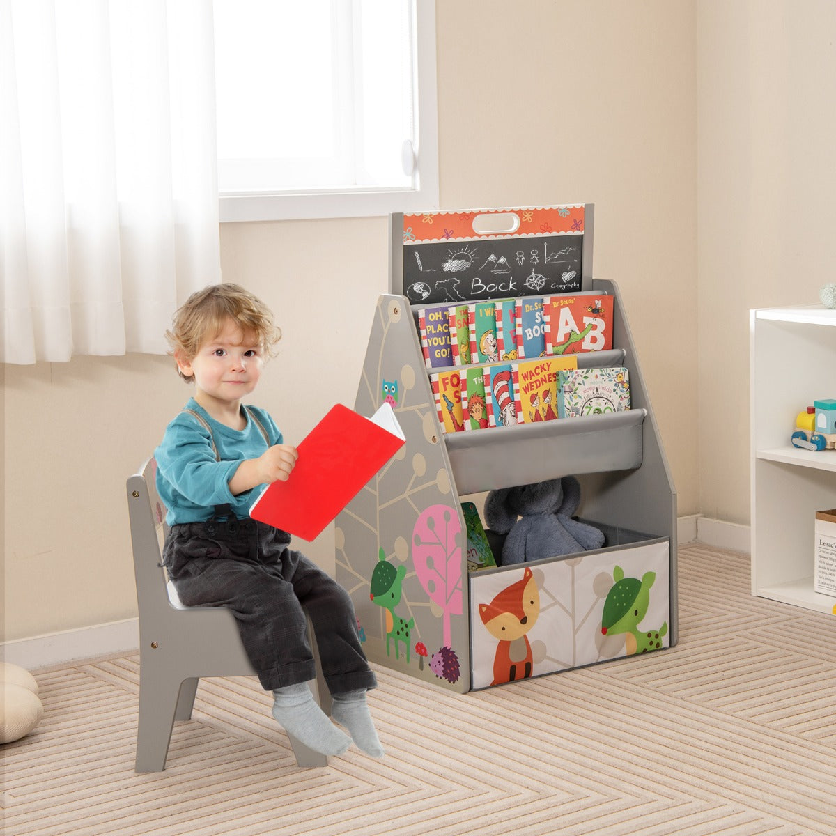 Double-Sided Kids Art Easel and Play Station for Boys Girls-Grey