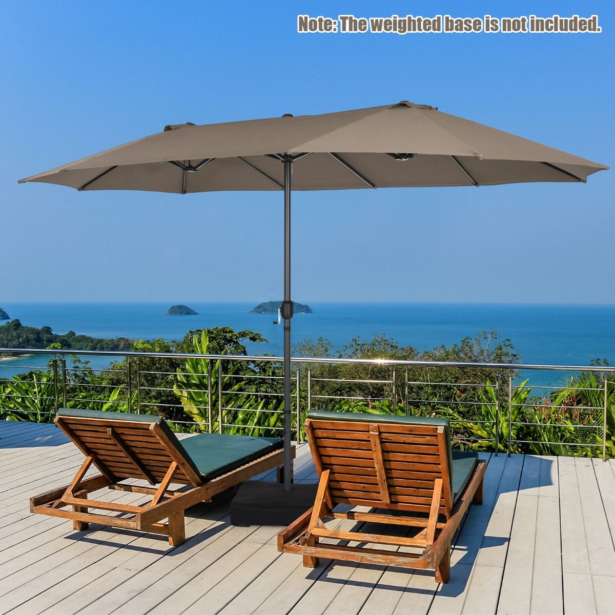 460cm Double-Sided Patio Umbrella with Hand-Crank System and Air Vents-Coffee