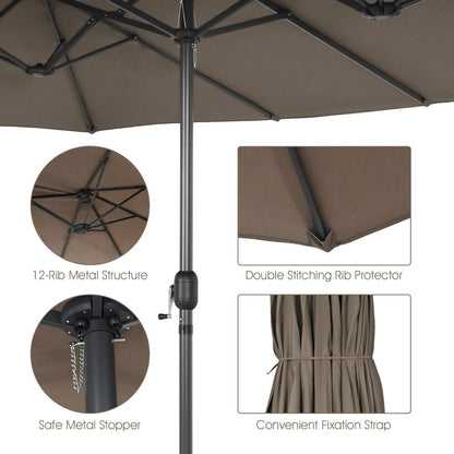 460cm Double-Sided Patio Umbrella with Hand-Crank System and Air Vents-Coffee