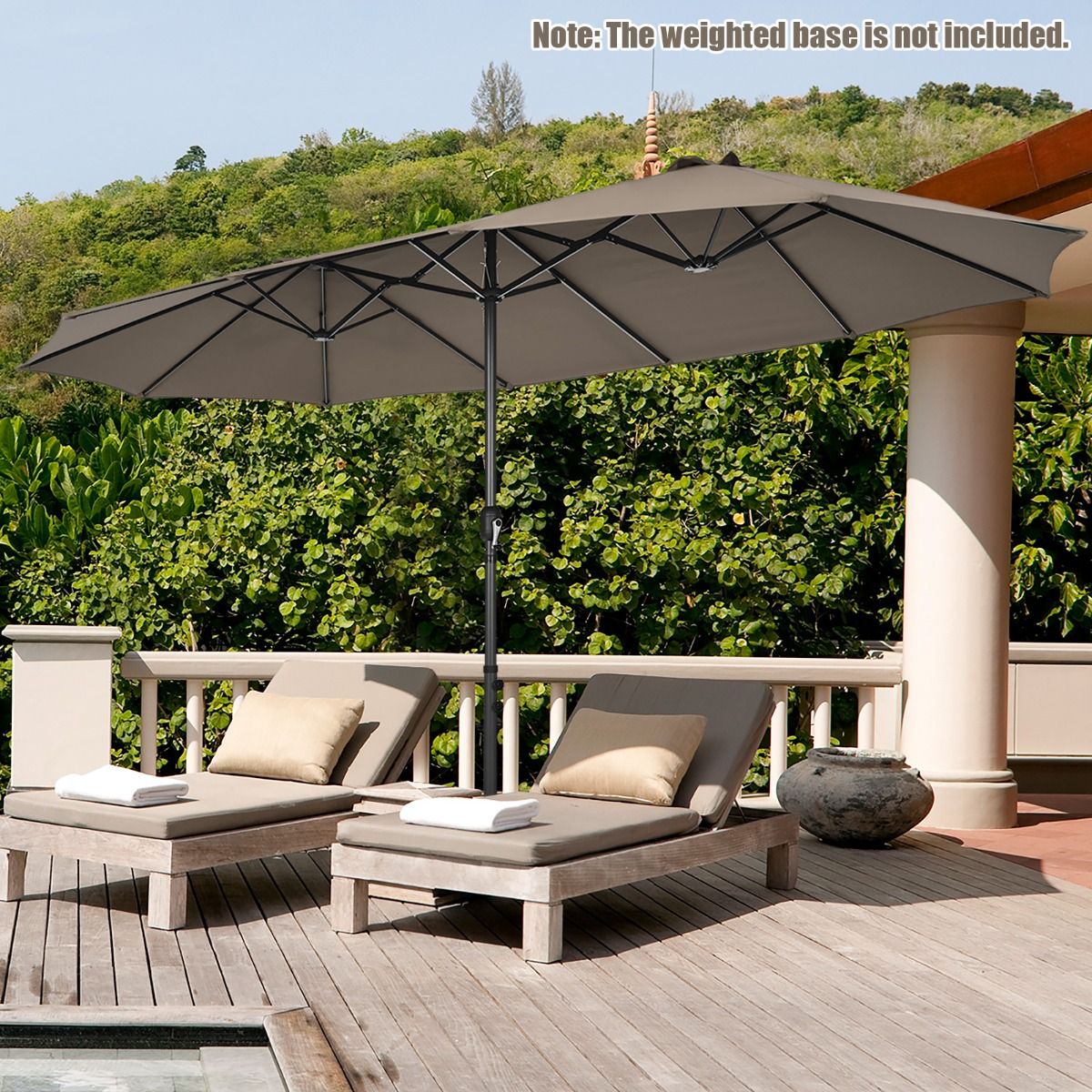 460cm Double-Sided Patio Umbrella with Hand-Crank System and Air Vents-Coffee