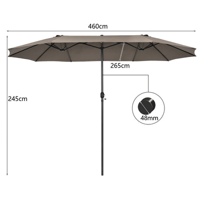 460cm Double-Sided Patio Umbrella with Hand-Crank System and Air Vents-Coffee