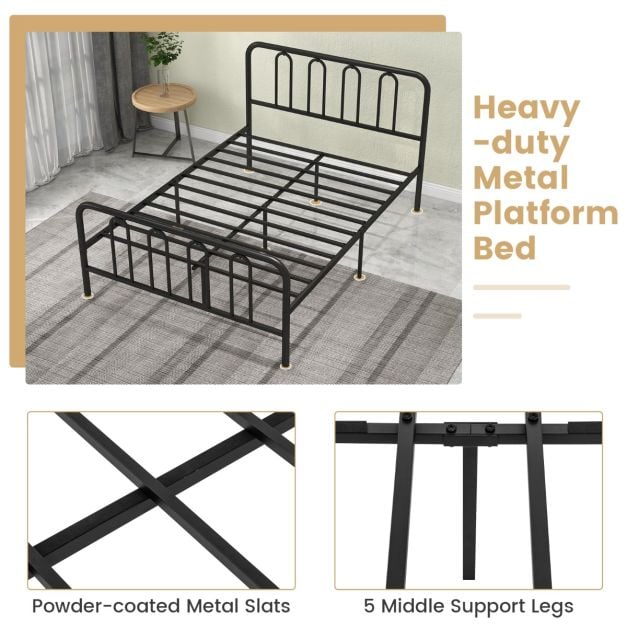 Double/King Size Metal Bed Frame with Headboard and Footboard-Double Size
