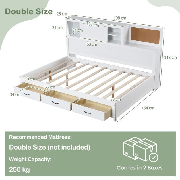 Single/Double Daybed Frame with 3 Storage Drawers-Double Size
