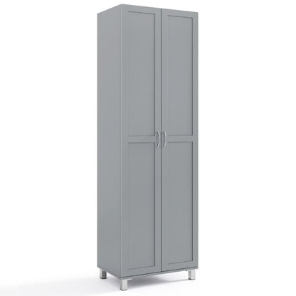 Double Door Tall Storage Cabinet with Adjustable Shelf and Anti-tilt Design-Grey