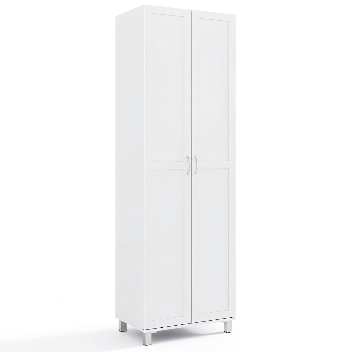 Double Door Tall Storage Cabinet with Adjustable Shelf and Anti-tilt Design-White