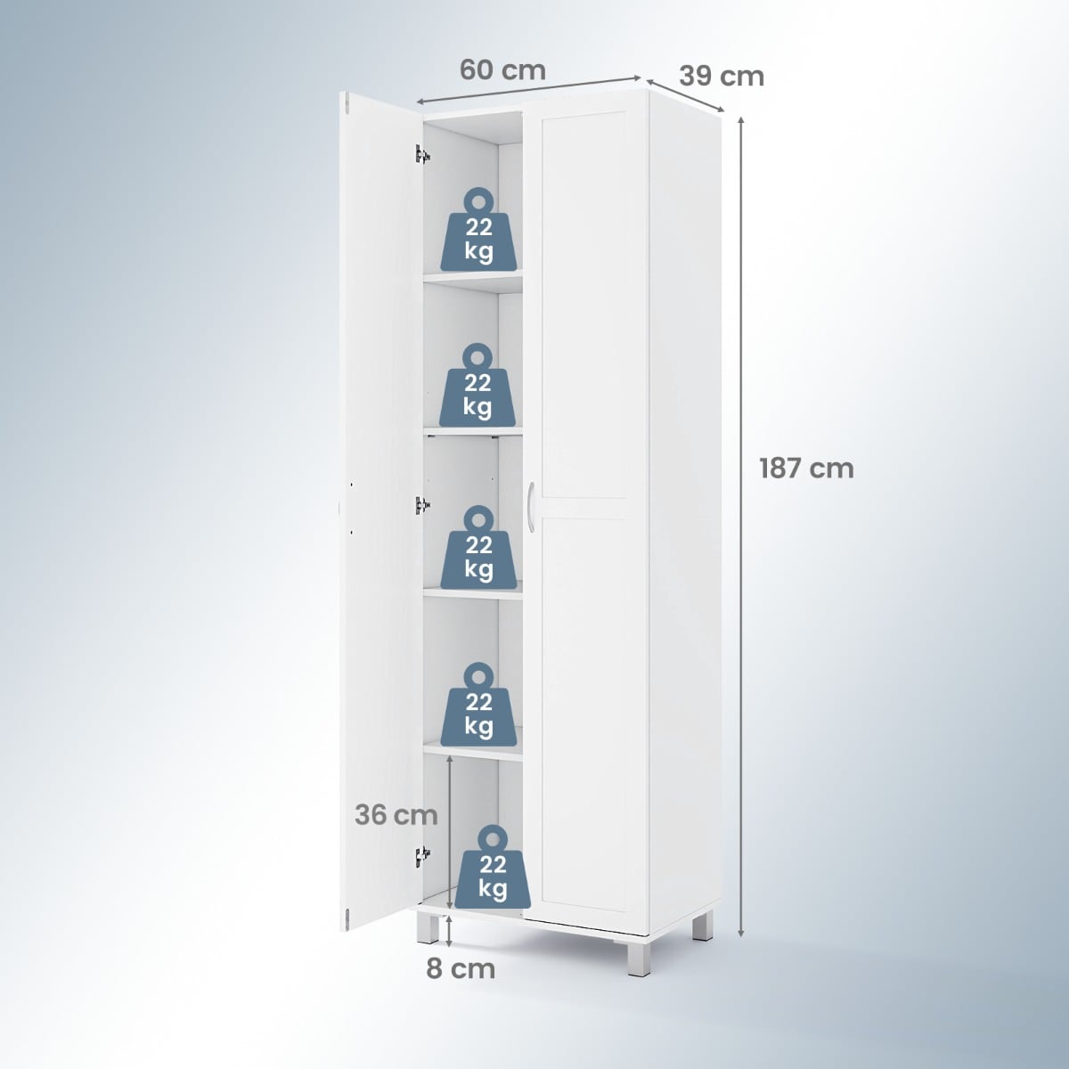 Double Door Tall Storage Cabinet with Adjustable Shelf and Anti-tilt Design-White