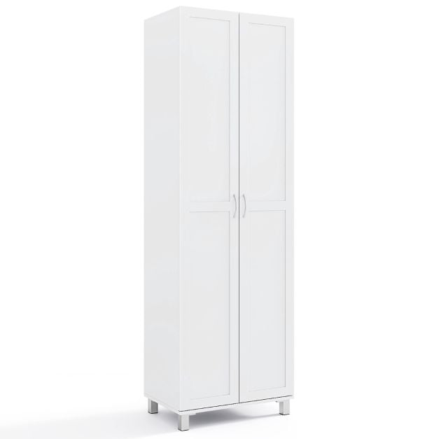 Double Door Tall Storage Cabinet with Adjustable Shelf and Anti-tilt Design-White