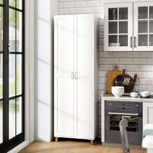 Double Door Tall Storage Cabinet with Adjustable Shelf and Anti-tilt Design-White