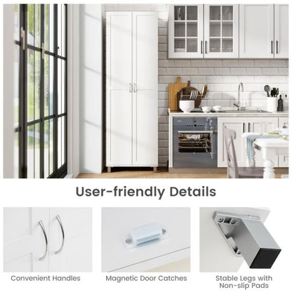 Double Door Tall Storage Cabinet with Adjustable Shelf and Anti-tilt Design-White