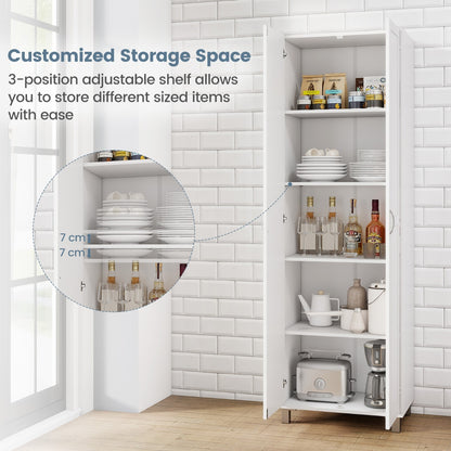 Double Door Tall Storage Cabinet with Adjustable Shelf and Anti-tilt Design-White