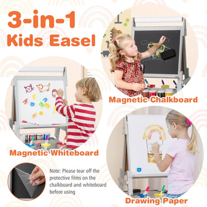 Double-sided Kids Easel with Magnetic Whiteboard and Chalkboard-Grey