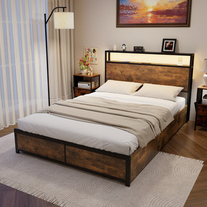 Double/King Size Bed Frame with LED Lights Headboard-Double Size