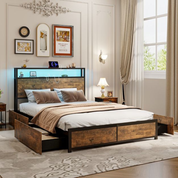 Double/King Size Bed Frame with LED Lights Headboard-Double Size