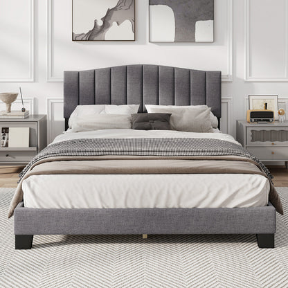 Modern Upholstered Bed Frame with Headboard and Wooden Slat Support-Double Size