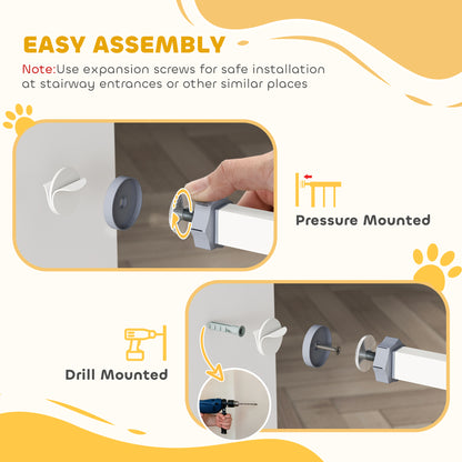 PawHut Pressure Fit Stair Gate, Dog Gate, with Auto Closing Door, Double Locking, Easy Installation, Openings 74-80cm - White