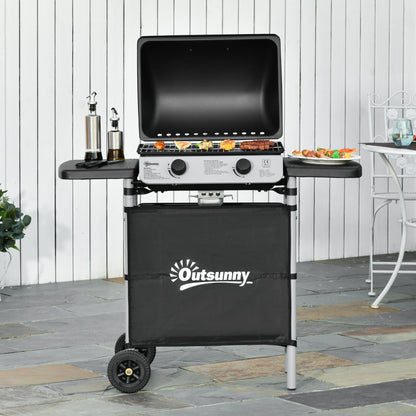 Outsunny 2 Burner Gas Barbecue Grill Propane Gas Cooking BBQ Grill 5.6 kW with Side Shelves Wheels