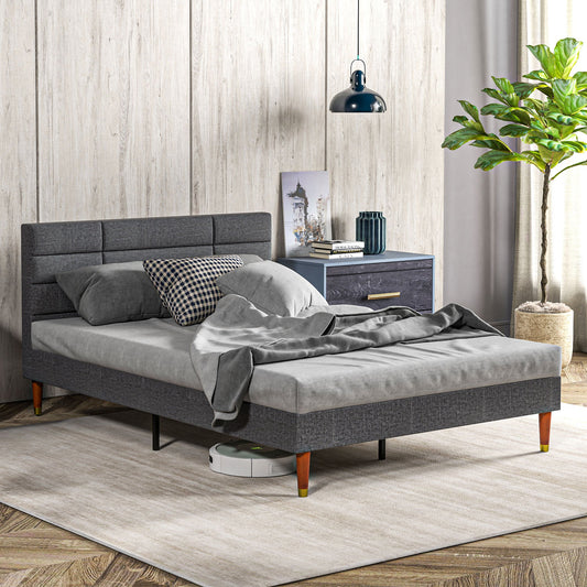 HOMCOM Upholstered Double Bed Frame 136W x 196D x 87Hcm with Slats - Grey