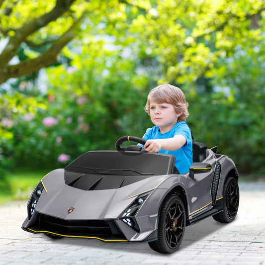 Samochód elektryczny dla dzieci AIYAPLAY 12V Lamborghini Autentica z licencją, pilotem, czterema kołami z zawieszeniem, płynnym rozruchem, szary
