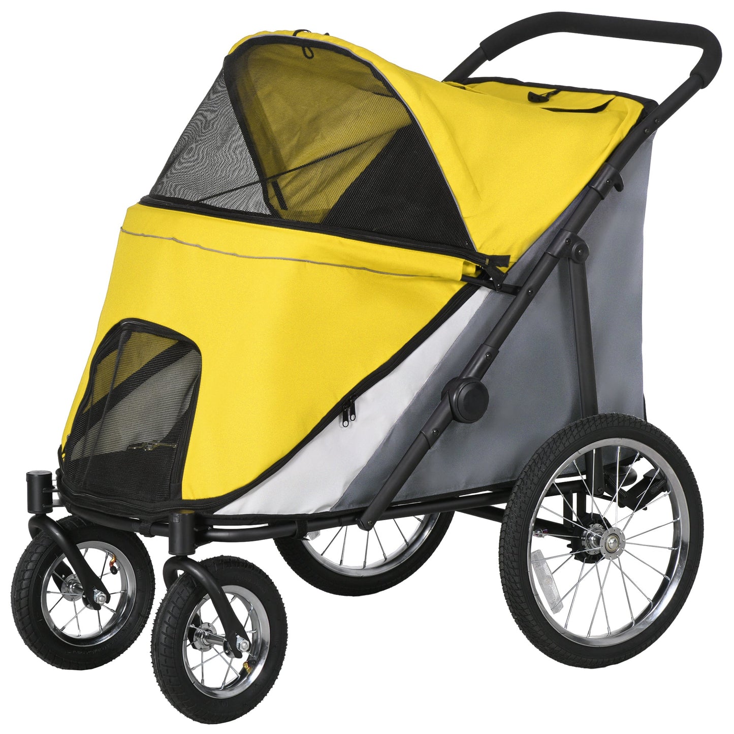 PawHut Foldable Pet Stroller with Washable Cushion, Storage Bags, Safety Leash for Medium and Large Dogs Cats Travel, Yellow